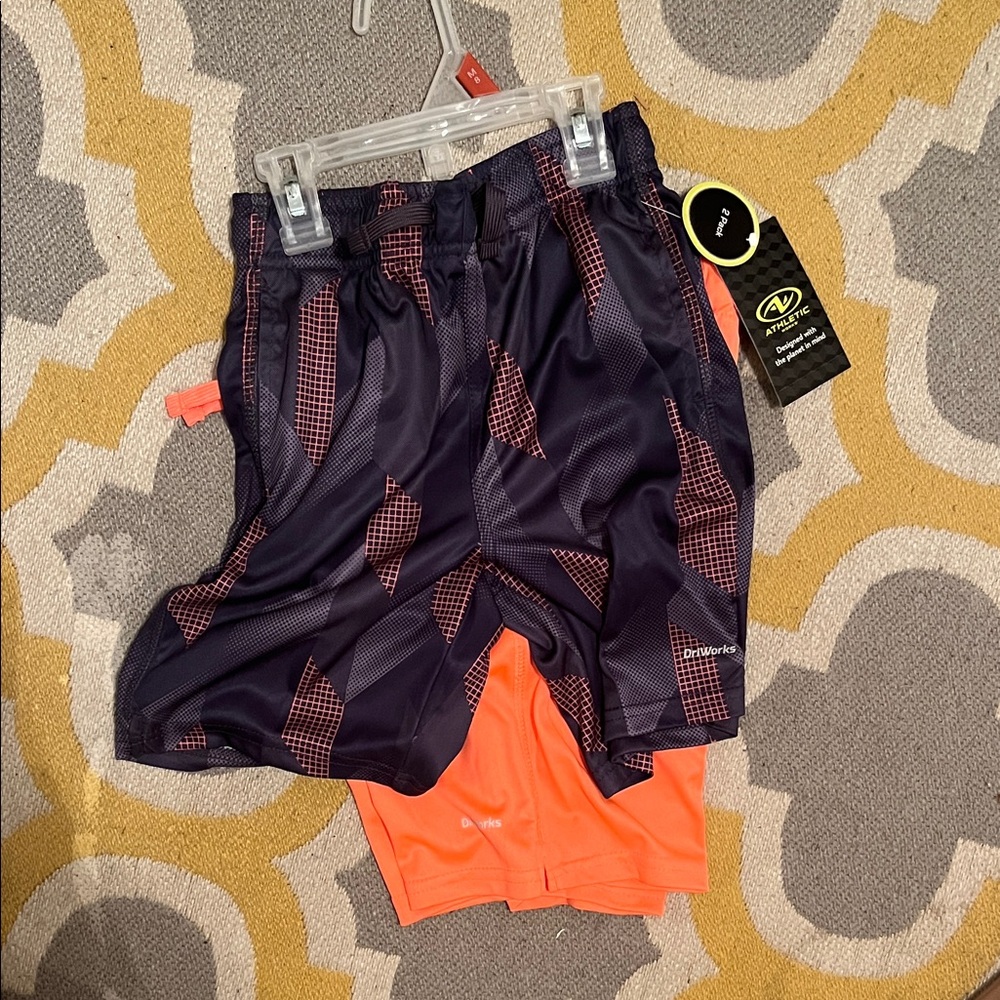 Athletic Works Kids M (8) Grey and Orange Shorts - 2 pack